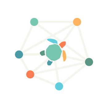 colour dots and turtle icon connected by lines