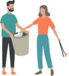 Man and woman cleaning up rubbish at a beach park