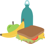 Sandwich, apple, banana and water bottle