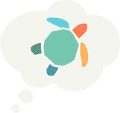 Thought bubble with the plastic free July turtle icon